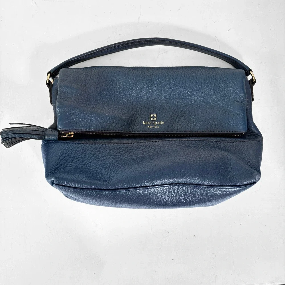 Kate Spade Cobble Hill Little Minka Navy Blue‎ Pebbled Leather Satchel Bag